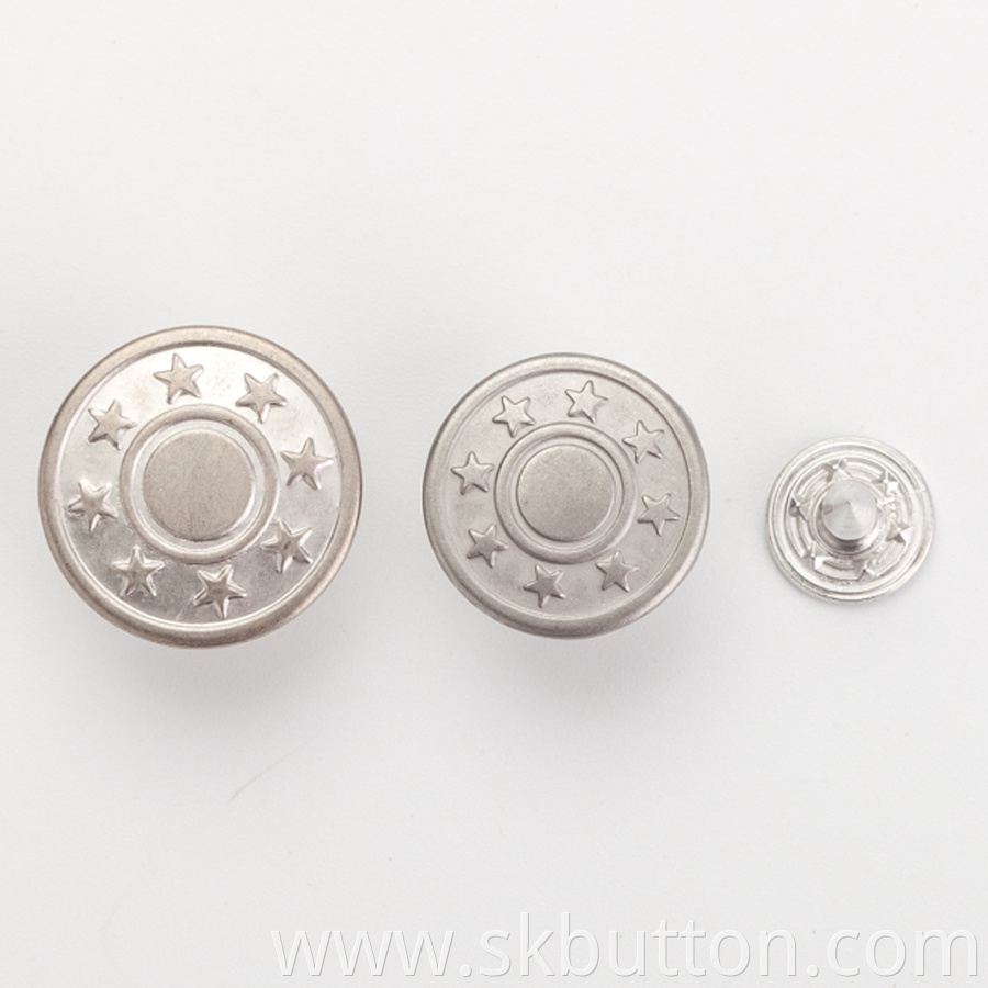 New design customized logo embossed star screw denim metal jeans buttons